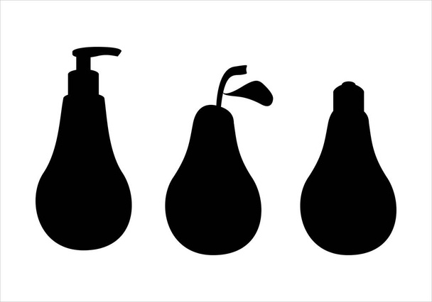 La silueta de la botella del jabón de mano, la pera y la bombilla - Vector, imagen