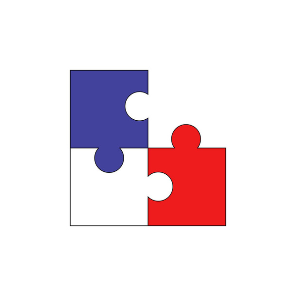 Una ilustración de tres piezas del rompecabezas. Concepto bandera de Francia. Logo del negocio. - Vector, Imagen