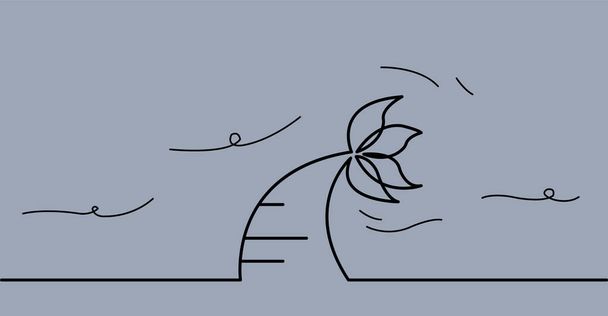 An abstract illustration of a palm tree and a wind. Hurricane or storm concept. Line art. - Vector, Image