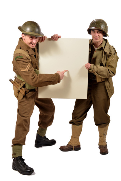 bristish and american soldier show a poster - Photo, Image