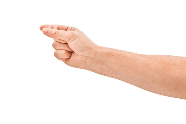 adult man hands compares something, isolated on white - Φωτογραφία, εικόνα