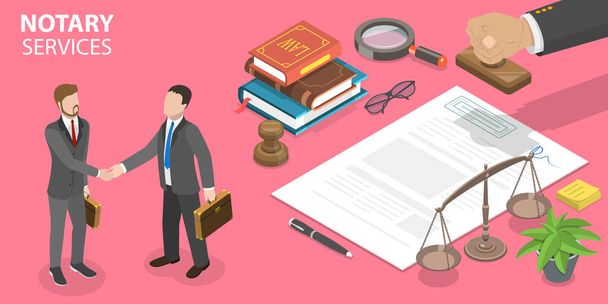 Notary Service, Legal Advice. 3D Isometric Flat Vector Illustration. - Vector, Image