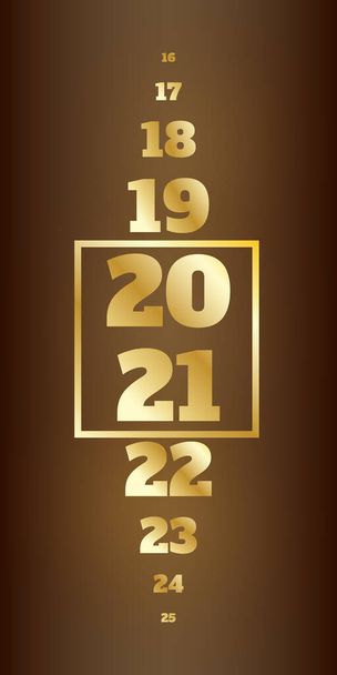 2021 arany figurák barna háttér. Háttér naptár vagy web banner. Vektorillusztráció. - Vektor, kép