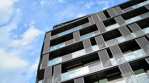 Estate property and condo architecture. Fragment of modern residential flat with apartment building exterior. Detail of new luxury home complex.  - Photo, Image