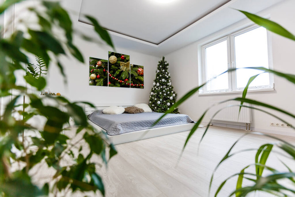 Obývací pokoj na Vánoce osvětlený jen vánočním stromečkem. - Fotografie, Obrázek