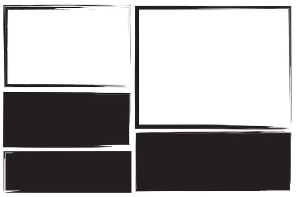 Rectangles, great design for any purposes. Grunge distress texture. Black frame. Hand drawn set on white background. Stock image. - Vector, Image