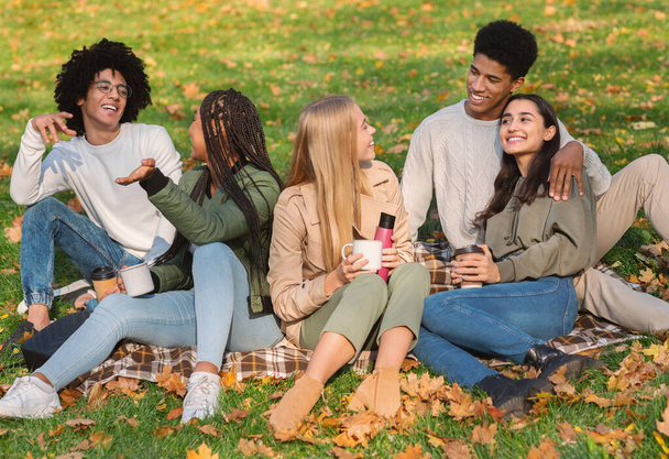 Teen friends chatting while having picnic in park - Photo, Image