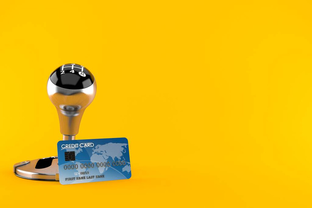 Передача з кредитною карткою ізольована на помаранчевому фоні. 3d ілюстрація
 - Фото, зображення