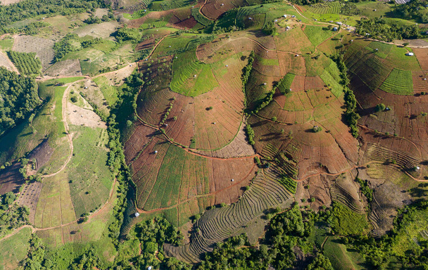 Терраса рисовое поле в Mae Cham Chiangmai Северного Таиланда. Вид сверху - Фото, изображение