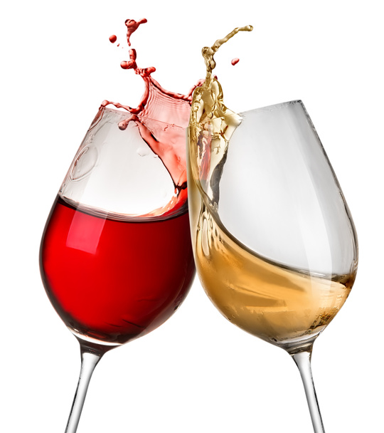Schizzi di vino in due bicchieri da vino
 - Foto, immagini