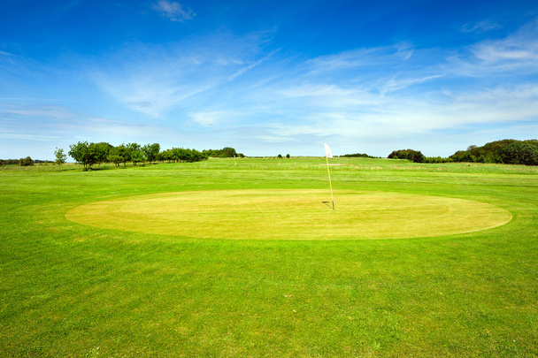 Поле для гольфа на острове Борнхольм с флагом
 - Фото, изображение