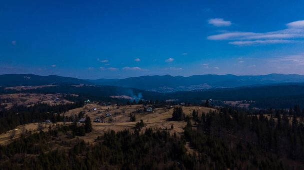 Top of the mountain panorama of the mountain Carpathian aerial photography Ukraine. - Photo, Image