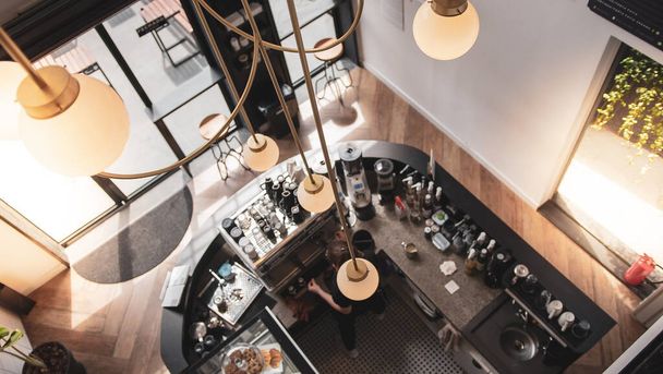 A top view of an interior of coffee bar cafe - Fotografie, Obrázek