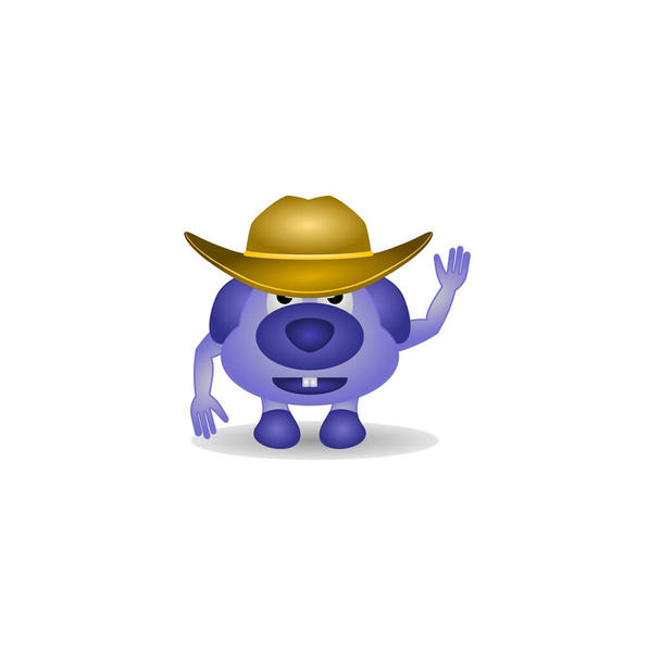 A funny purple small cartoon dog wearing a cowboy hat - Foto, afbeelding