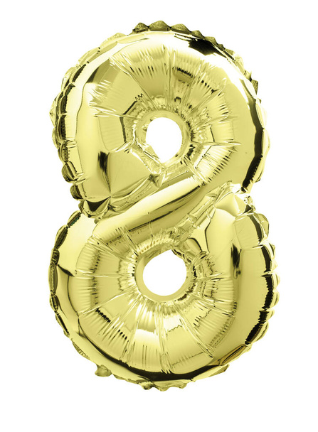 A vertical shot of a number 8 gold balloon isolated on a white background - Fotoğraf, Görsel