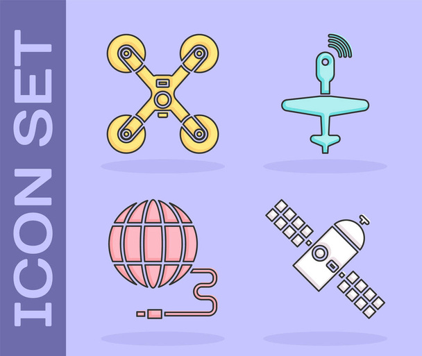 Set Satellite, Drone flying, Social network and UAV Drone icon. Vector. - Vector, Image