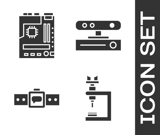 Set Microscoop, Moederbord, Smartwatch en Motion sensor icoon. Vector. - Vector, afbeelding