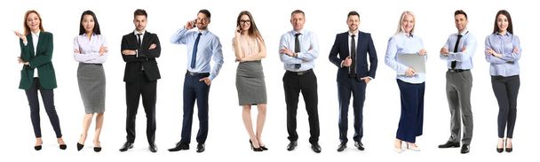 Коллаж со стильными деловыми людьми на белом фоне - Фото, изображение