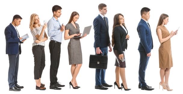 Business people waiting in line on white background - Foto, Imagem
