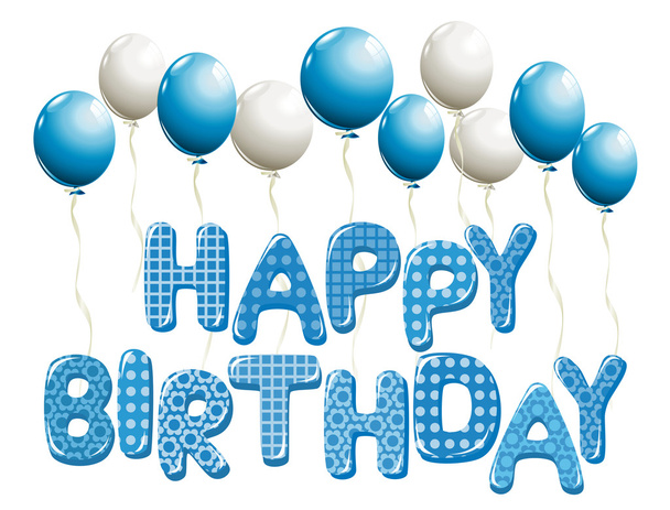 Happy Birthday letters in blue with balloons - Vektori, kuva