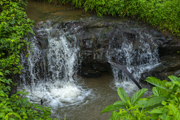A closeup of a waterfall in a green landscape - Photo, image