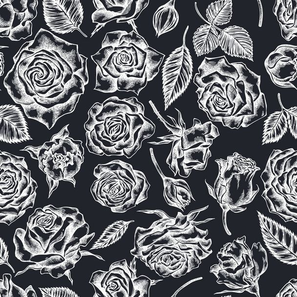Seamless pattern with hand drawn chalk roses - Vektor, obrázek