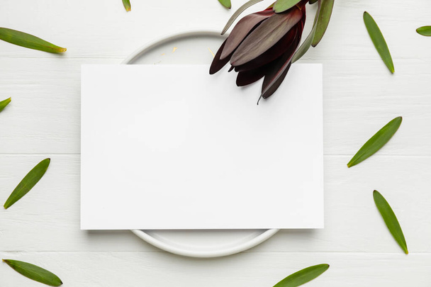 Composition with blank card on white background - Photo, Image