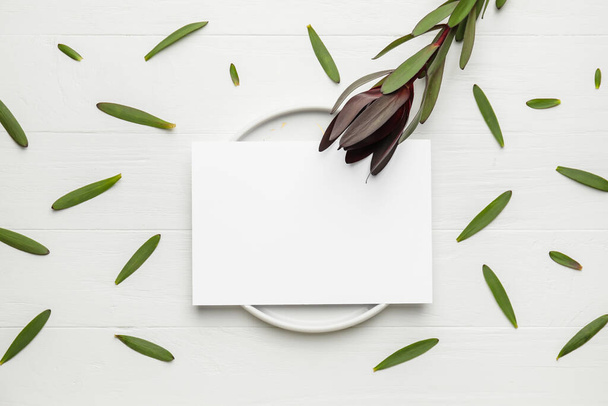 Composition with blank card on white background - Photo, Image