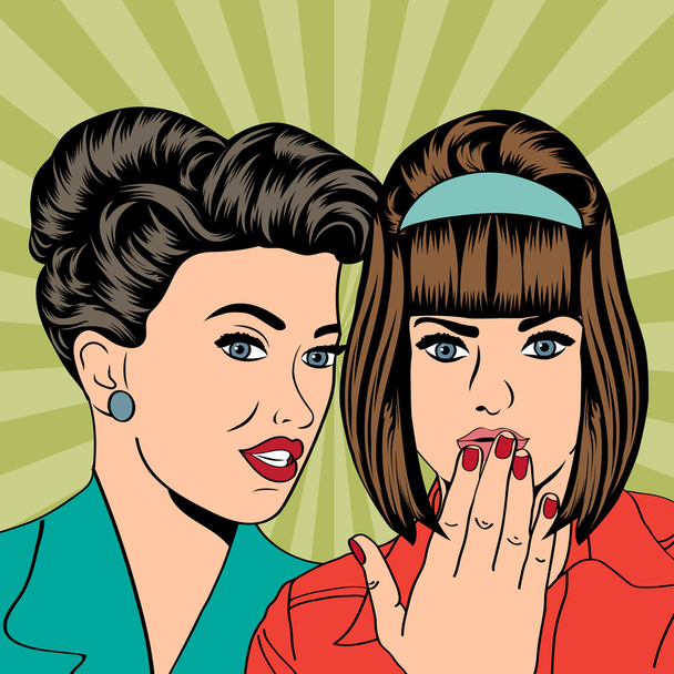 Two young girlfriends talking, comic art illustration - Vector, Image