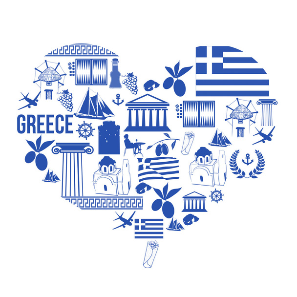 Heart with Greece symbols - Vector, Image