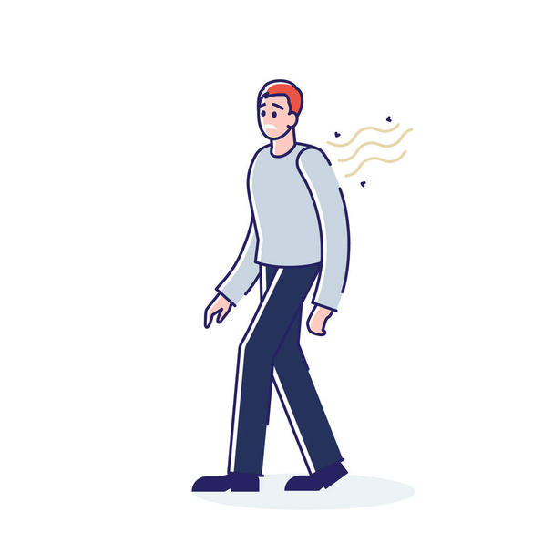 Young man feeling bad smell coming from his body. Personal hygiene problem concept - Vector, Image