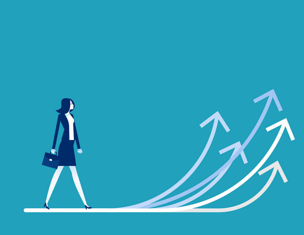 Businesswoman walking with arrows direction. A lot of Business opportunities - Vector, Image