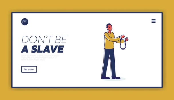 Dont be slave landing page template with african american man in handcuffs - Vector, Image