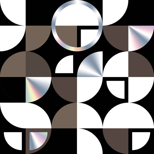 Textura holográfica moderna con círculo y cuartos. Geométrico suizo modernismo vector patrón sin costuras. - Vector, imagen