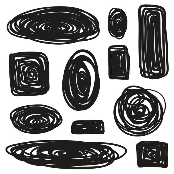 Tangled geometric shapes. Random chaotic lines. Hand drawn geometric scrawls. Black and white illustration - Vector, Image