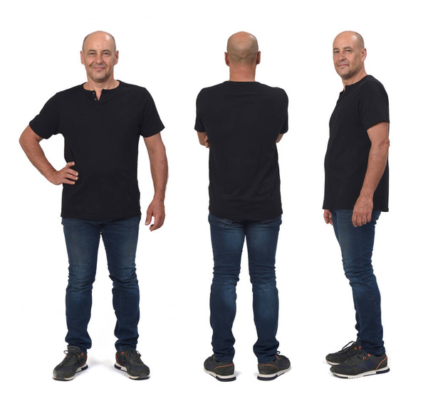 nézet az azonos férfi oldalán és hátul és elölnézetben fehér háttér - Fotó, kép