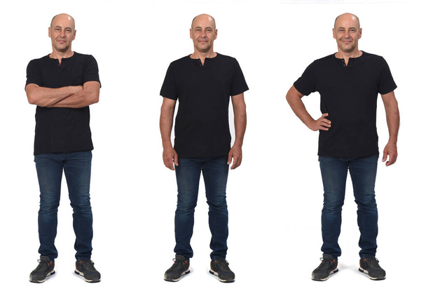 different poses of the same man seen from the head-on on white background - Photo, Image