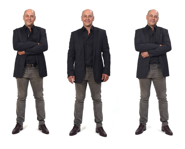 μπροστινή όψη του ίδιου άνδρα με διάφορες στάσεις σε λευκό φόντο - Φωτογραφία, εικόνα