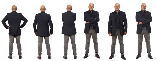 vista posteriore e anteriore dello stesso uomo con varie pose su sfondo bianco - Foto, immagini