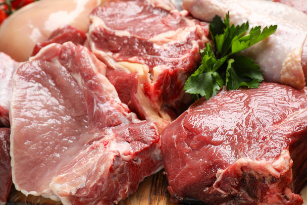 Closeup view of fresh cut raw meat - Photo, image