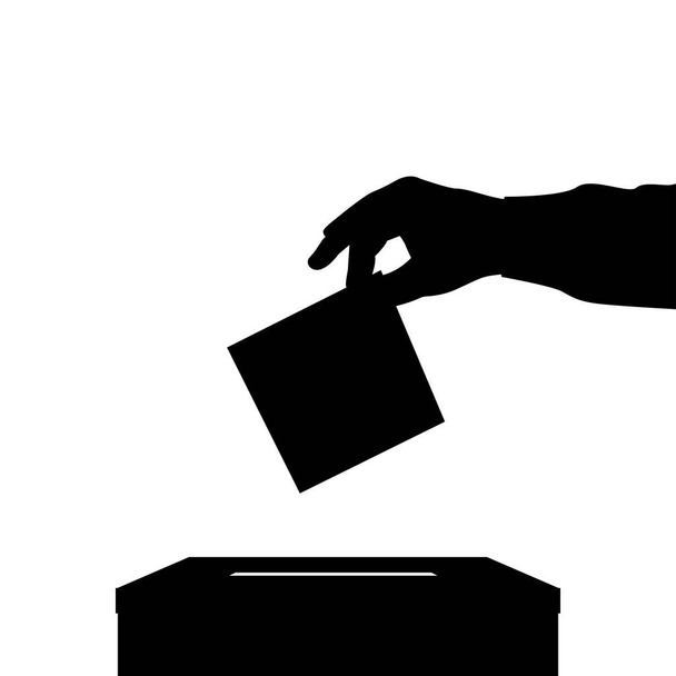 Silhouette az ember, aki szavazólapot a szavazóurnába fehér háttér - Vektor, kép