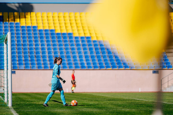 Kharkiv, Ukraine -September 13, 2020: Football match of Women Professional league of Ukraine Zhitlobud2 - Karpaty - 写真・画像
