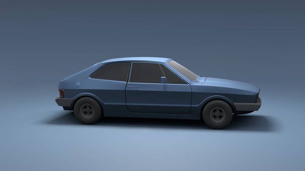 Cool vypadající staré módní auto, boční pohled studio vykreslit na modrém pozadí. Moderní design auta. 3D ilustrace. - Fotografie, Obrázek