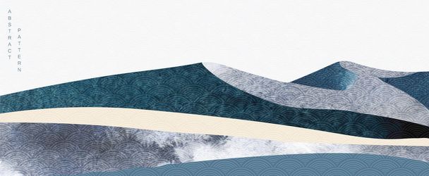 Abstraktes Hintergrundbanner. Berglandschaft mit japanischem Wellenmustervektor. Wellenförmige Formen mit Aquarell-Texturelementen. - Vektor, Bild