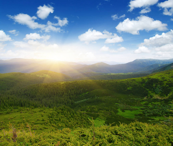 Güneşli dağ manzarası - Fotoğraf, Görsel