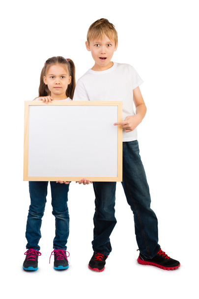 Boy and Girl with Frame - Photo, image