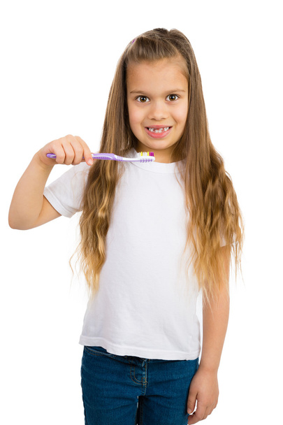 Girl with Toothbrush - Фото, изображение