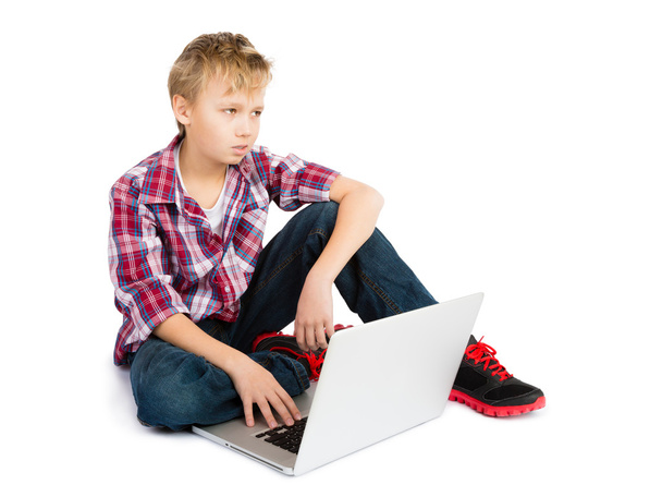Boy with Computer - Photo, image