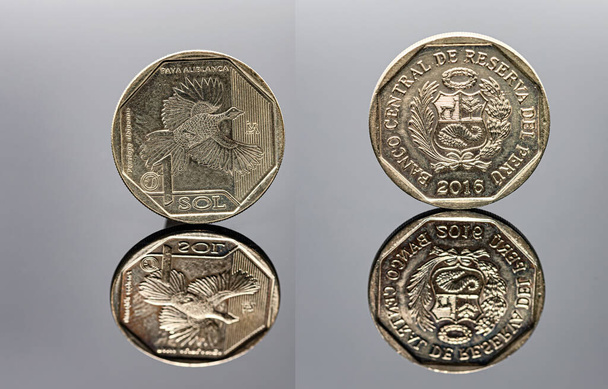1 Sol 2016 érme Peruból, két oldallal a fényvisszaverő felületen - Fotó, kép