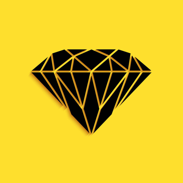 Fekete Gyémánt ikon elszigetelt sárga háttérrel. Ékszer szimbólum. Ékkő. Hosszú árnyék stílus. Vektor. - Vektor, kép